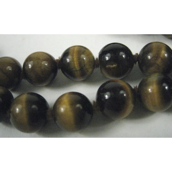 Tiger Eye Beaded Necklace 26 Long Single Strand Knots 14k Gold Filled Clasp VTG - Picture 7 of 7